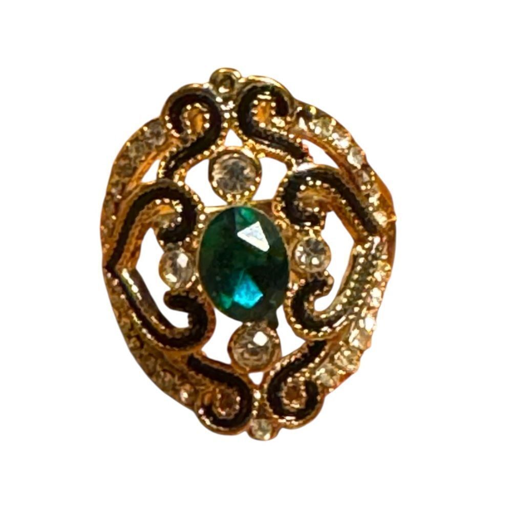 Fashion jewelry Gold tone and Green oval center stone Statement Ring size10